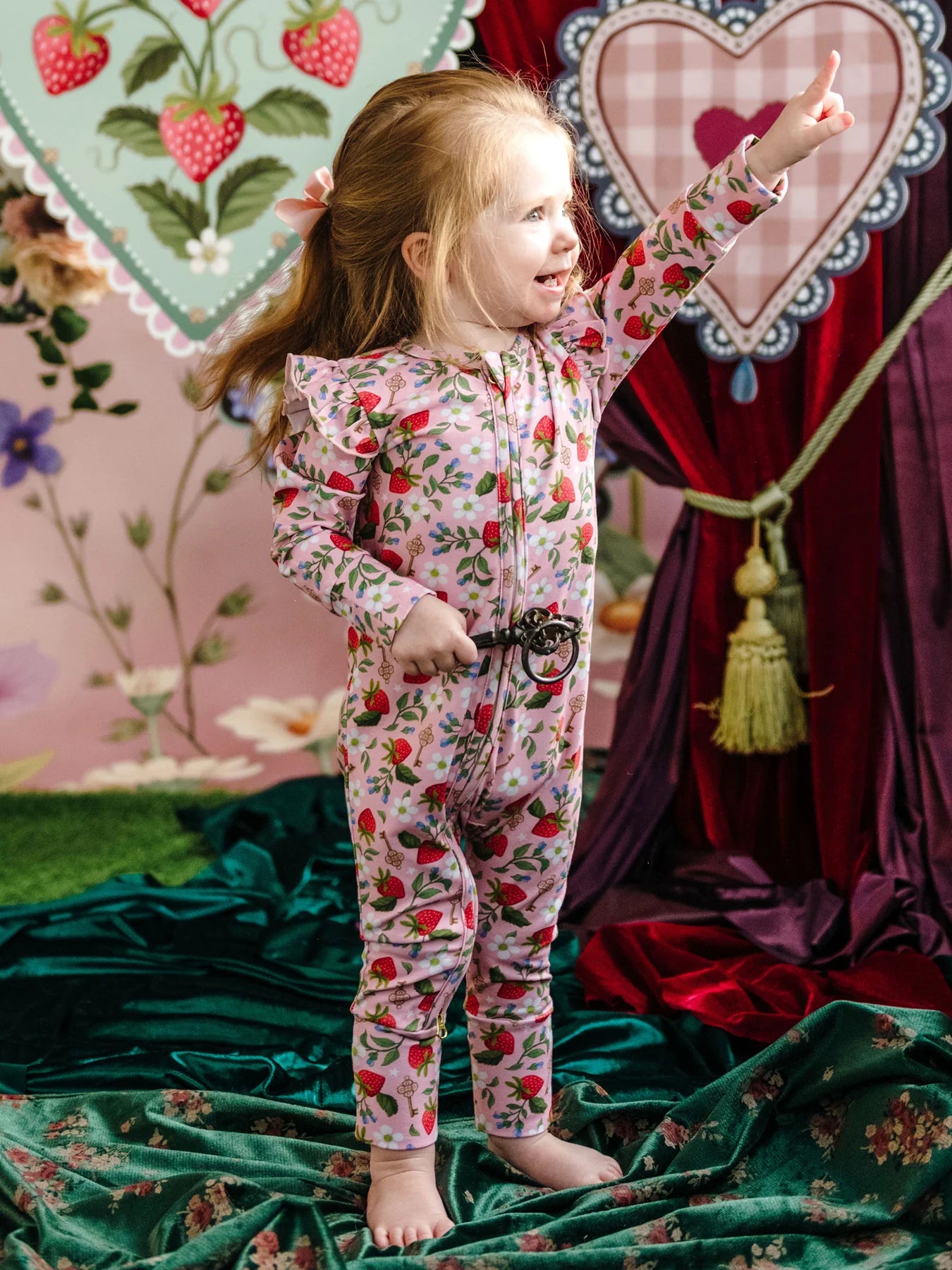 Baby Onesie - Hearts Floral' Precious Frill Coverall - Pink by Fleur Harris