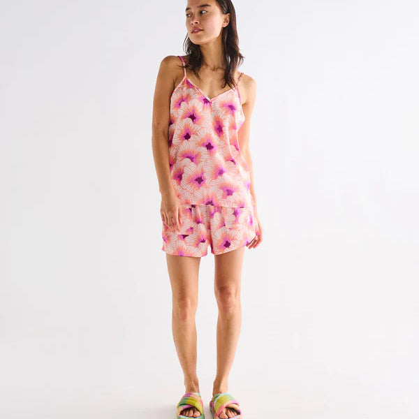 Hibiscus Peach Adult Eco Satin Shorts & Cami Pyjama Set by Kip & Co