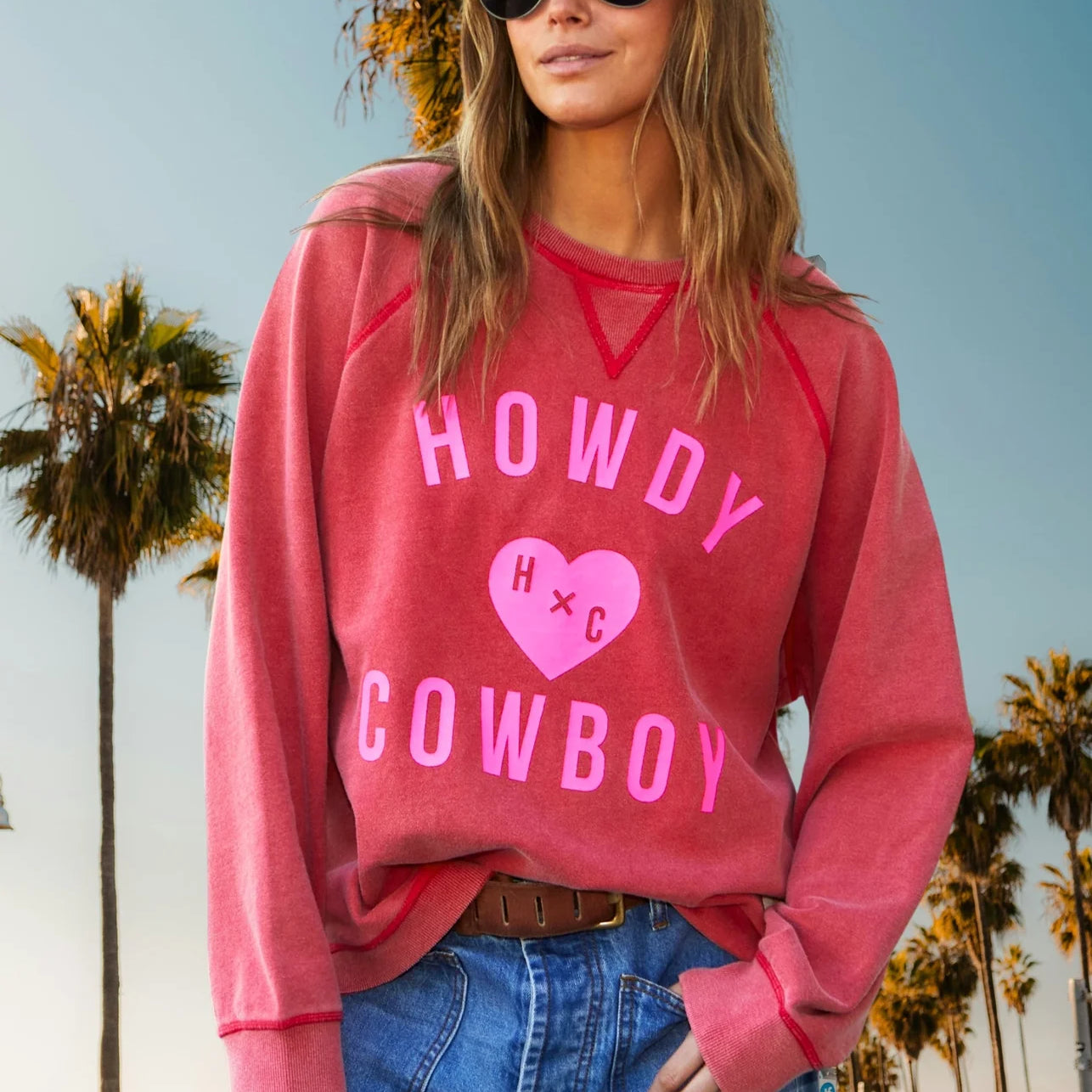 Howdy Cowboy Vintage wash sweater - Red by Hammill & Co