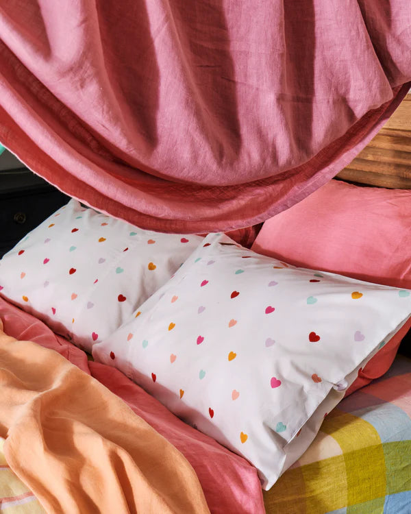 pillowcase with rainbow coloured hearts I Heart You Organic Cotton Pillowcases 2P Std Set by Kip & Co