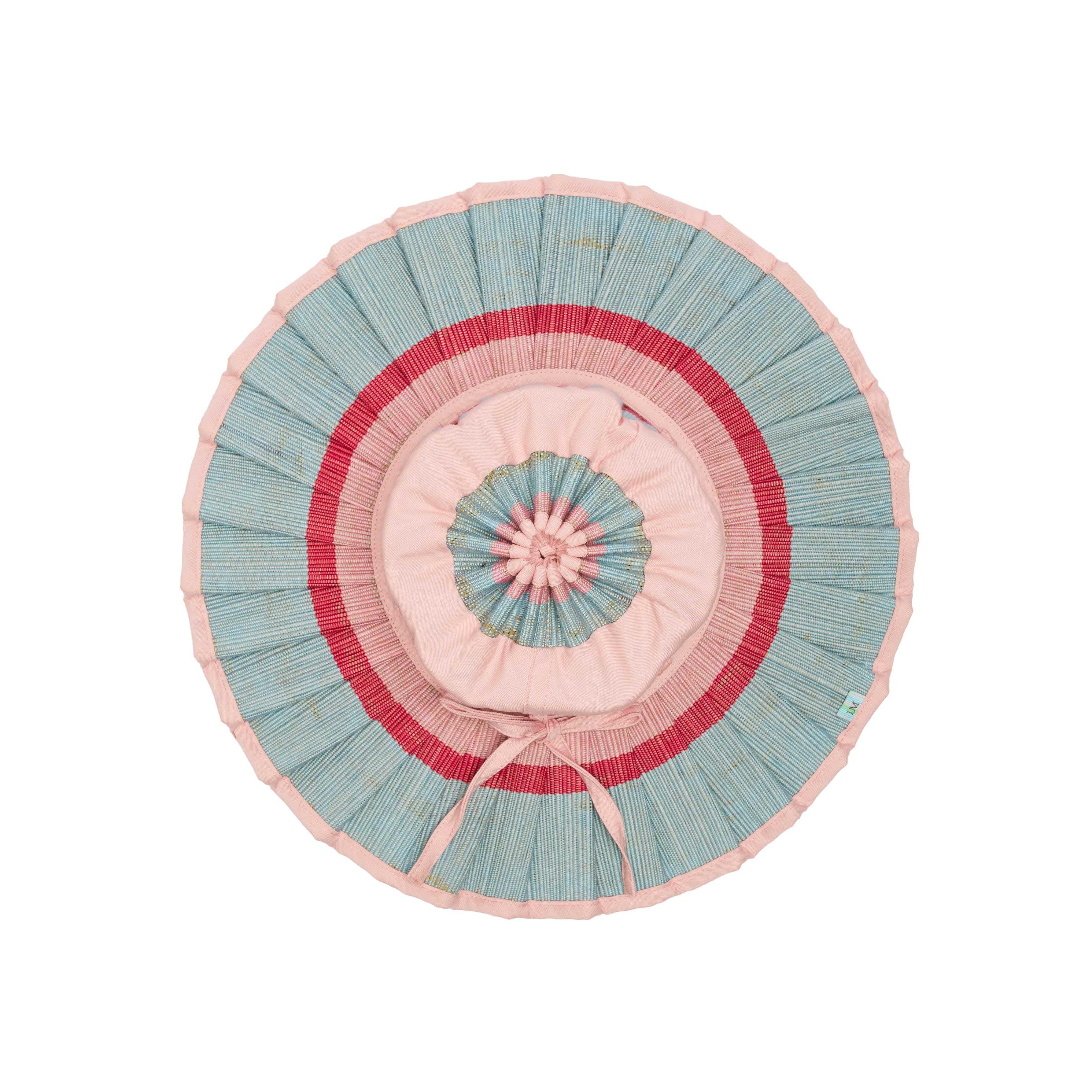Top view of Lorna Murray Capri Hat displaying circular pleated design and pastel color pattern