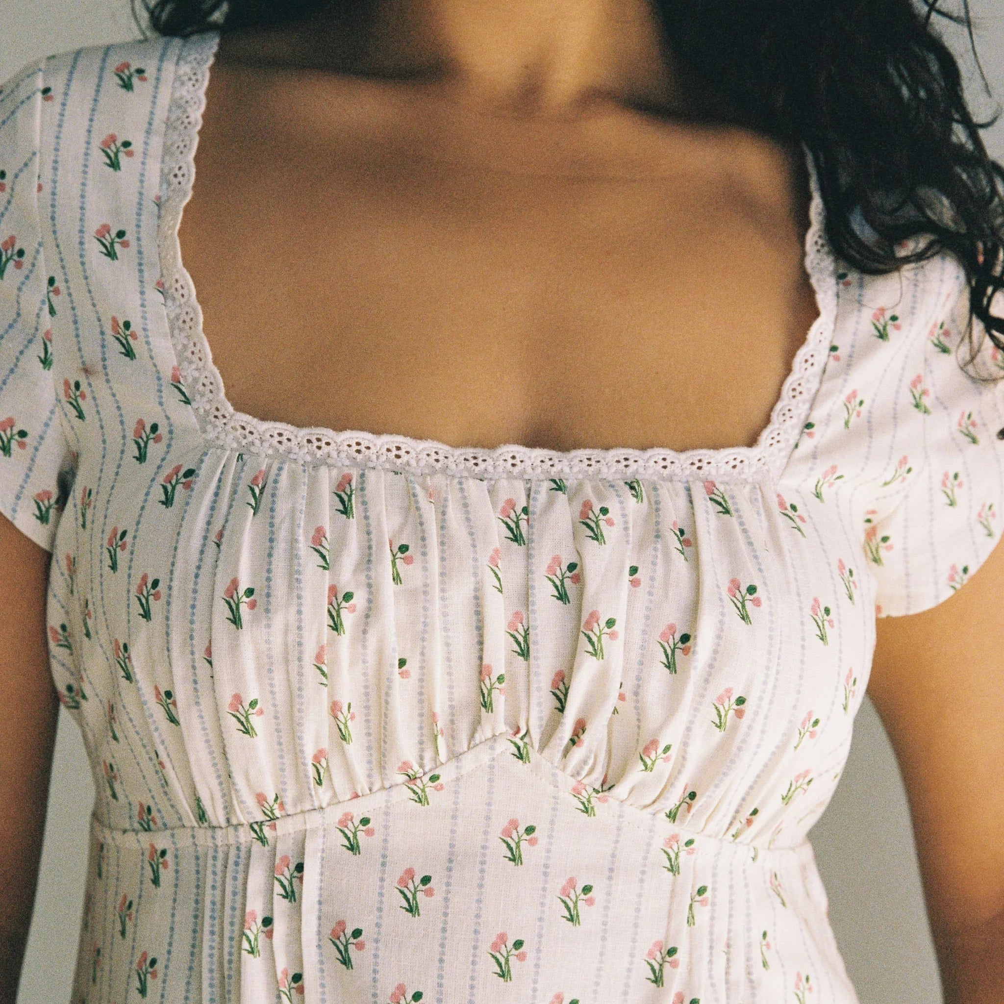 close up details of Irina Maxi Dress Poppy Stripe by Juni