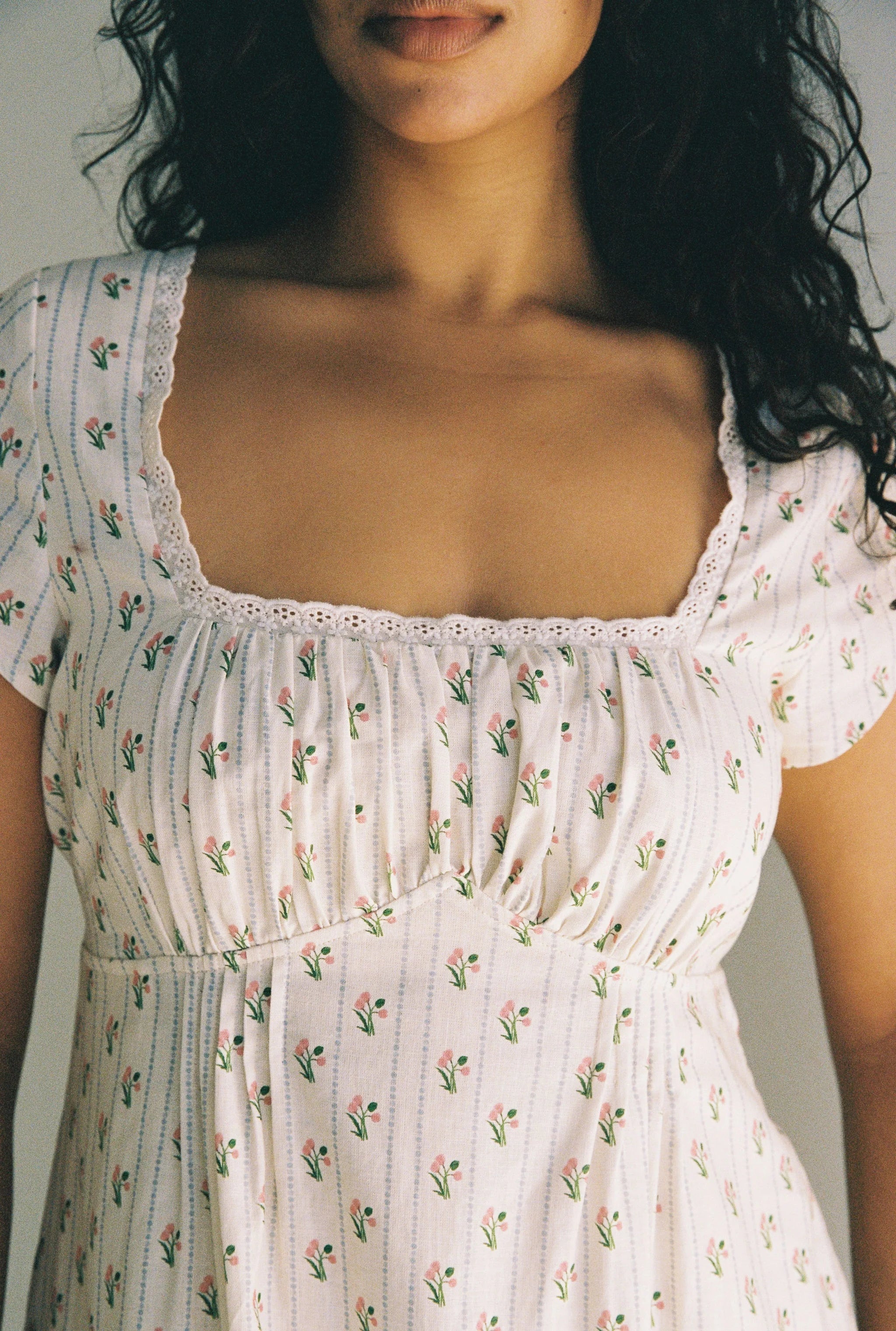 close up details of Irina Maxi Dress Poppy Stripe by Juni