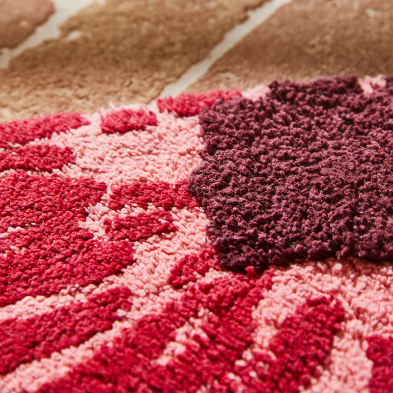 fabric details of the plush Isabella Bath Mat - Crimson by Sage & Clare
