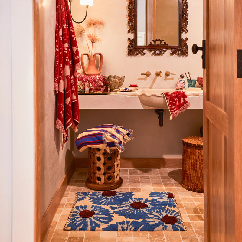blue floral organic cotton bath mat by Sage & Clare