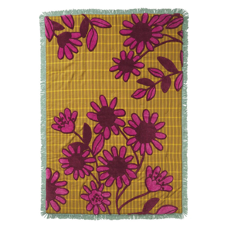 Ismay Tufted Bedcover by Sage & Clare with purple floral embroidery