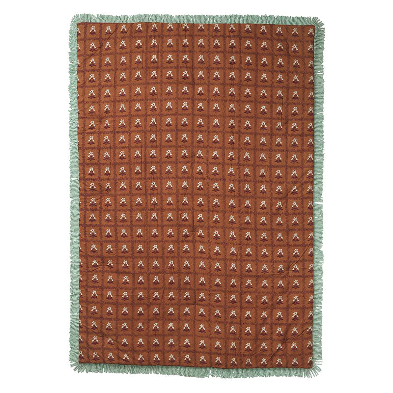 Ismay Tufted Bedcover by Sage & Clare - brown floral tiled pattern and fringed edge