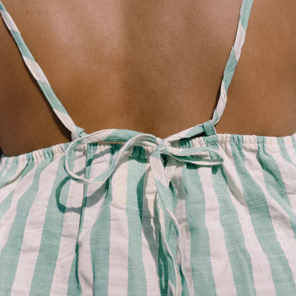 back tie detail of Ivy Singlet Seafoam Cotton Stripe The Bare Road
