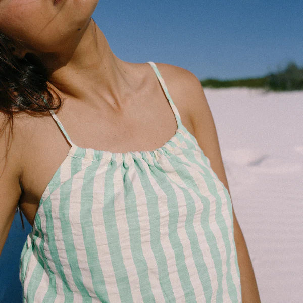 Ivy Singlet Seafoam Cotton Stripe The Bare Road