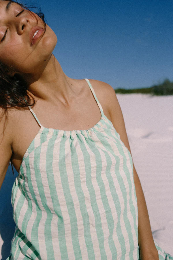 Ivy Singlet Seafoam Cotton Stripe The Bare Road