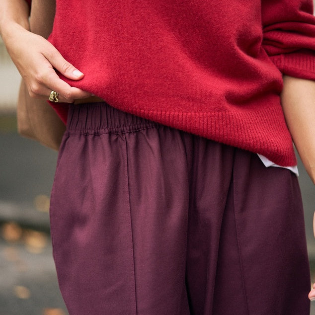 close up fabric detail of Izzie Pinstitch Pant - Burgundy by Ceres Life