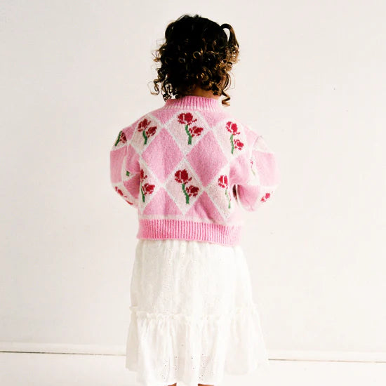 Back view of girl wearing the JNR Rosie Knit Cardigan by JUNI