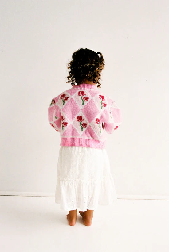 Back view of girl wearing the JNR Rosie Knit Cardigan by JUNI