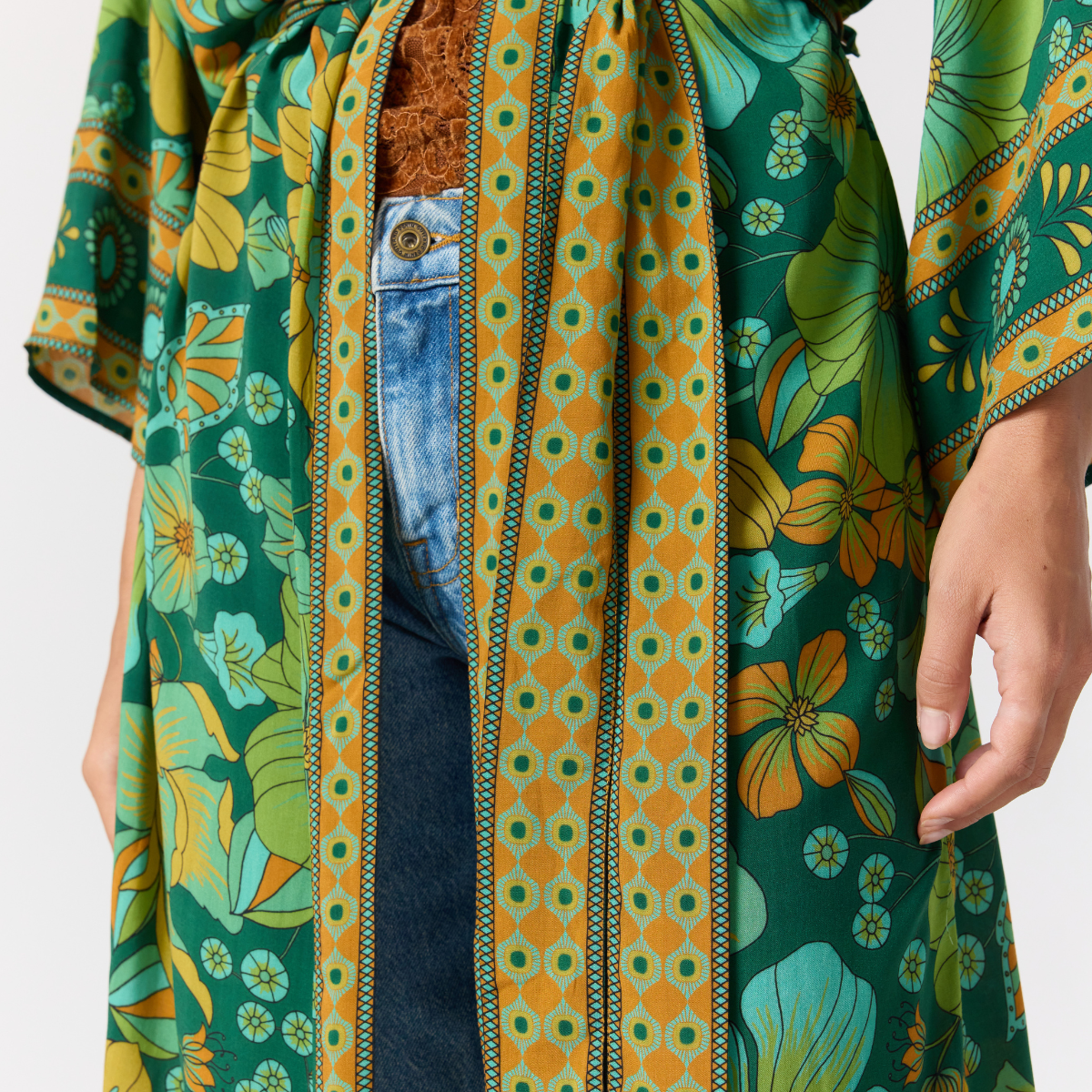 Emerald print robe with separate belt tie