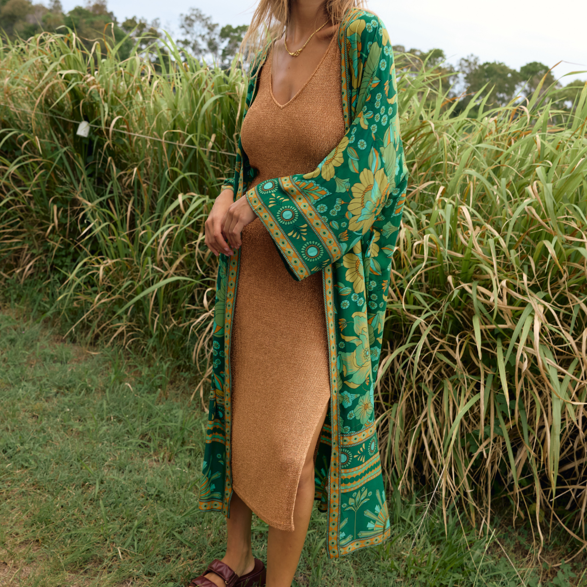 Floral Emerald green robe by Nine Live Bazaar