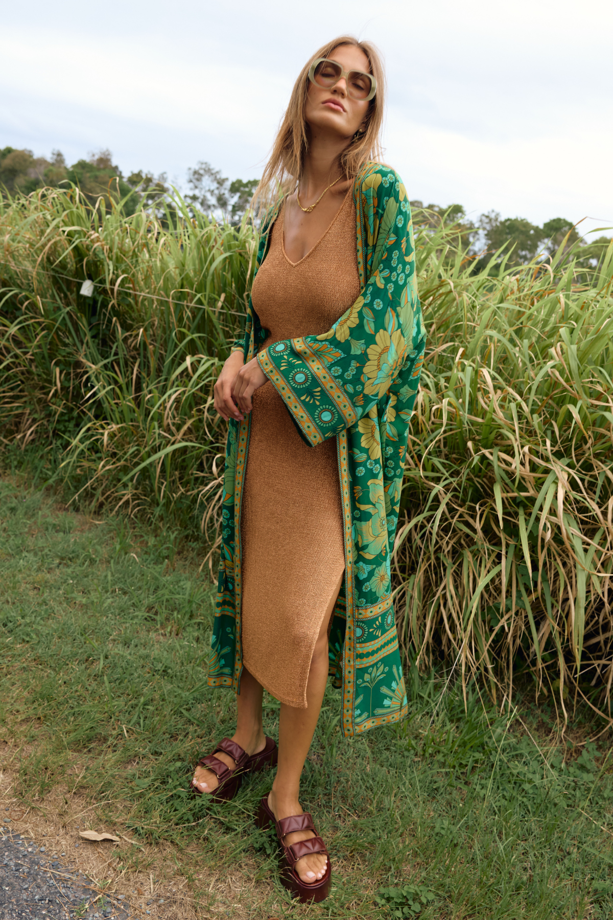 Floral Emerald green robe by Nine Live Bazaar
