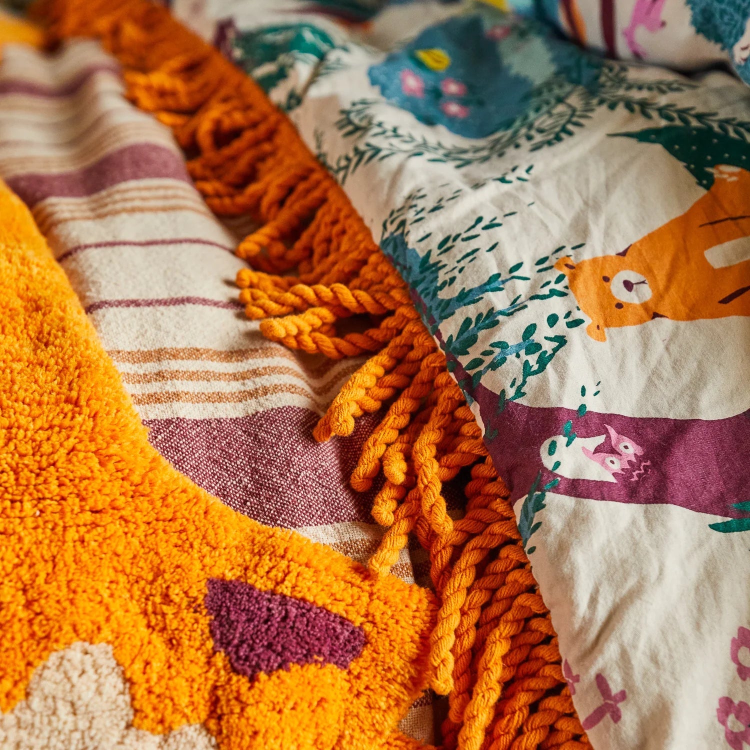 Hand touching soft cotton texture of Jarvis bedcover polyfill inner