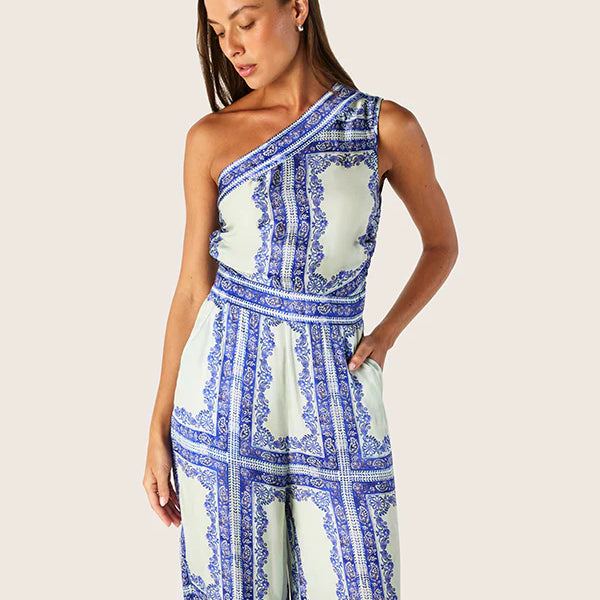 model wearing Jordi One Shoulder Jumpsuit by MOS The Label
