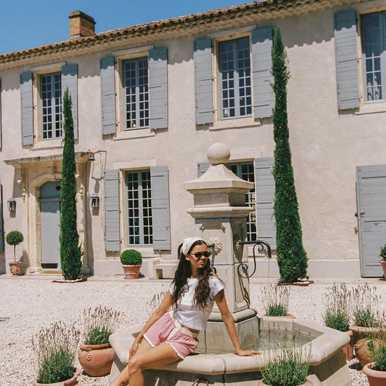 model wearing Josie Boxer Short – Red Check by Juni