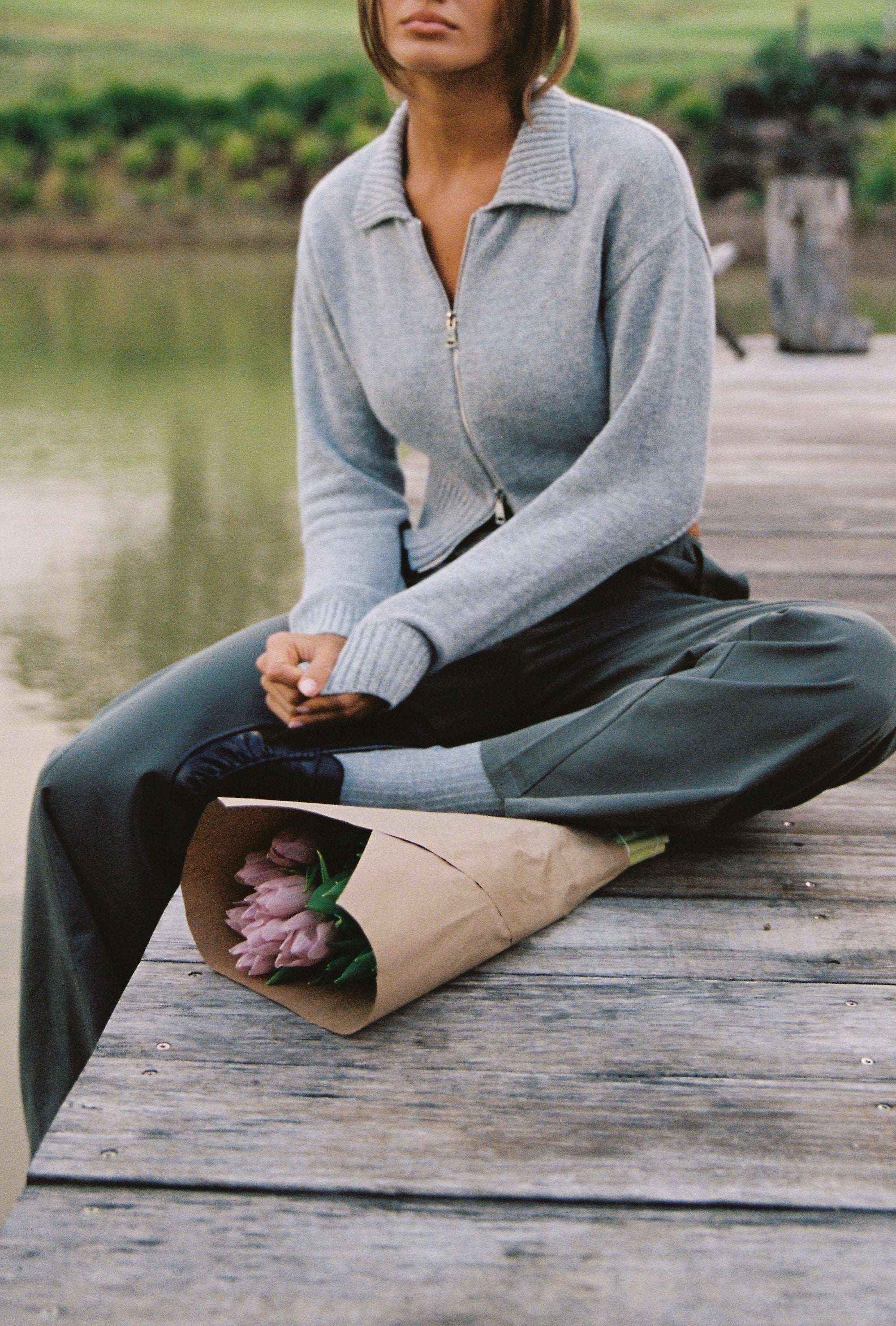 Kaia Zip Cardigan - Stone by Juni