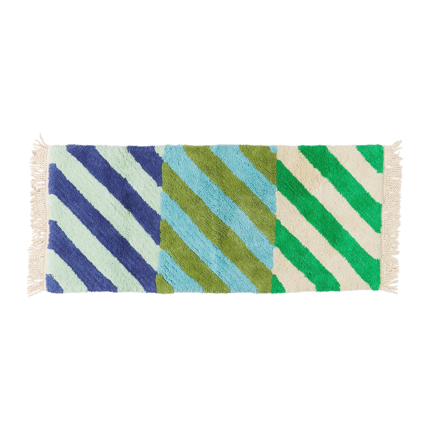 Blue and green striped bath runner from sage and Clare