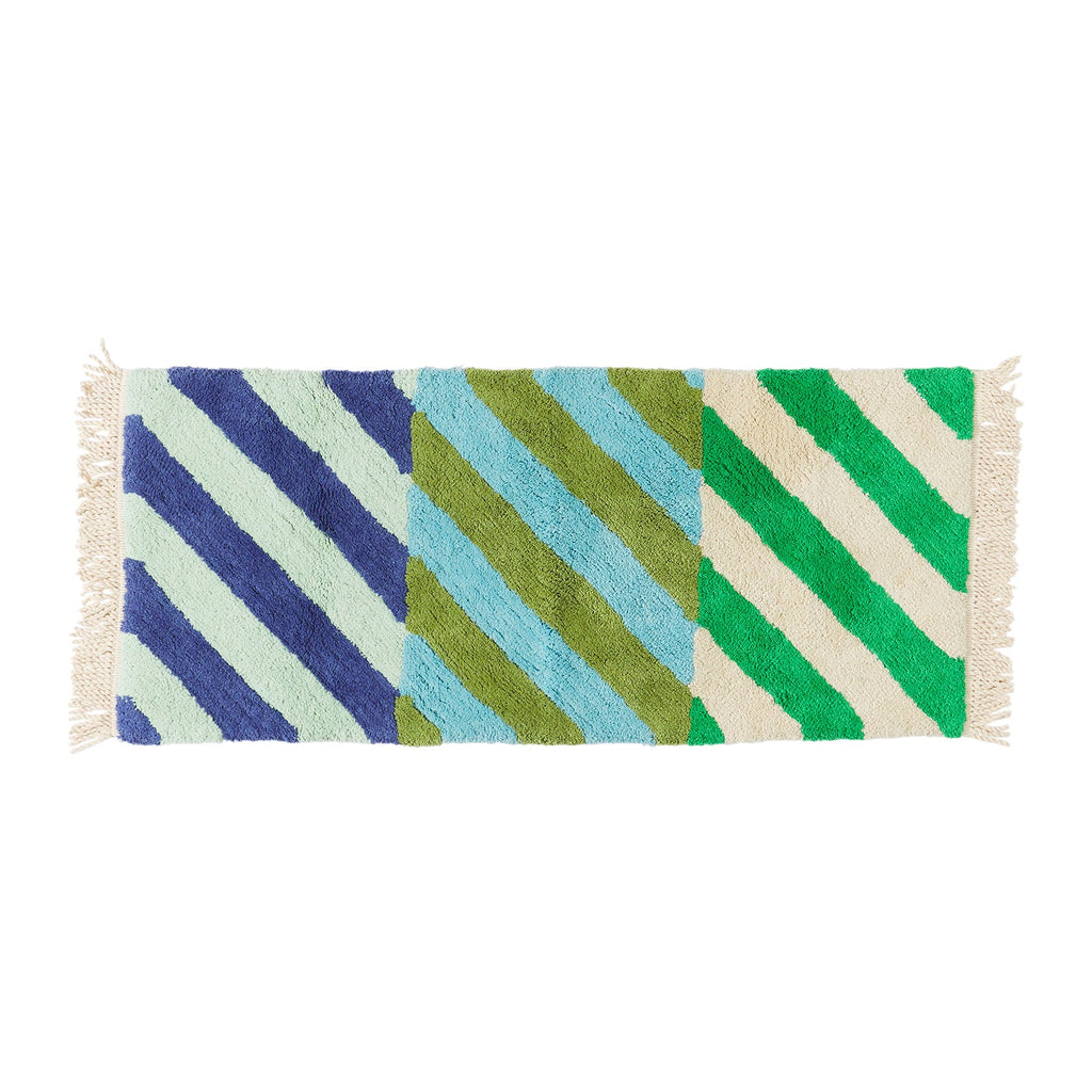Blue and green striped bath runner from sage and Clare