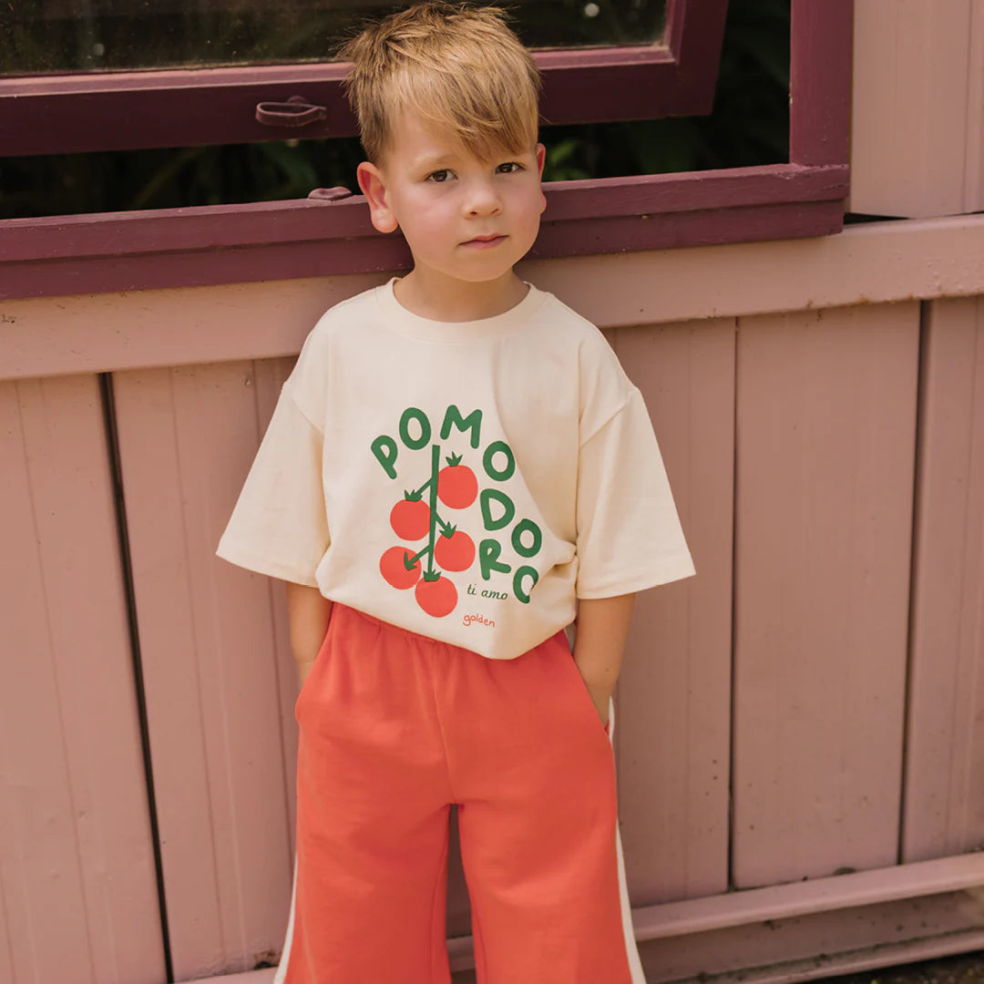 Kids white tshirt with tomato pomodoro picture by Golden Children