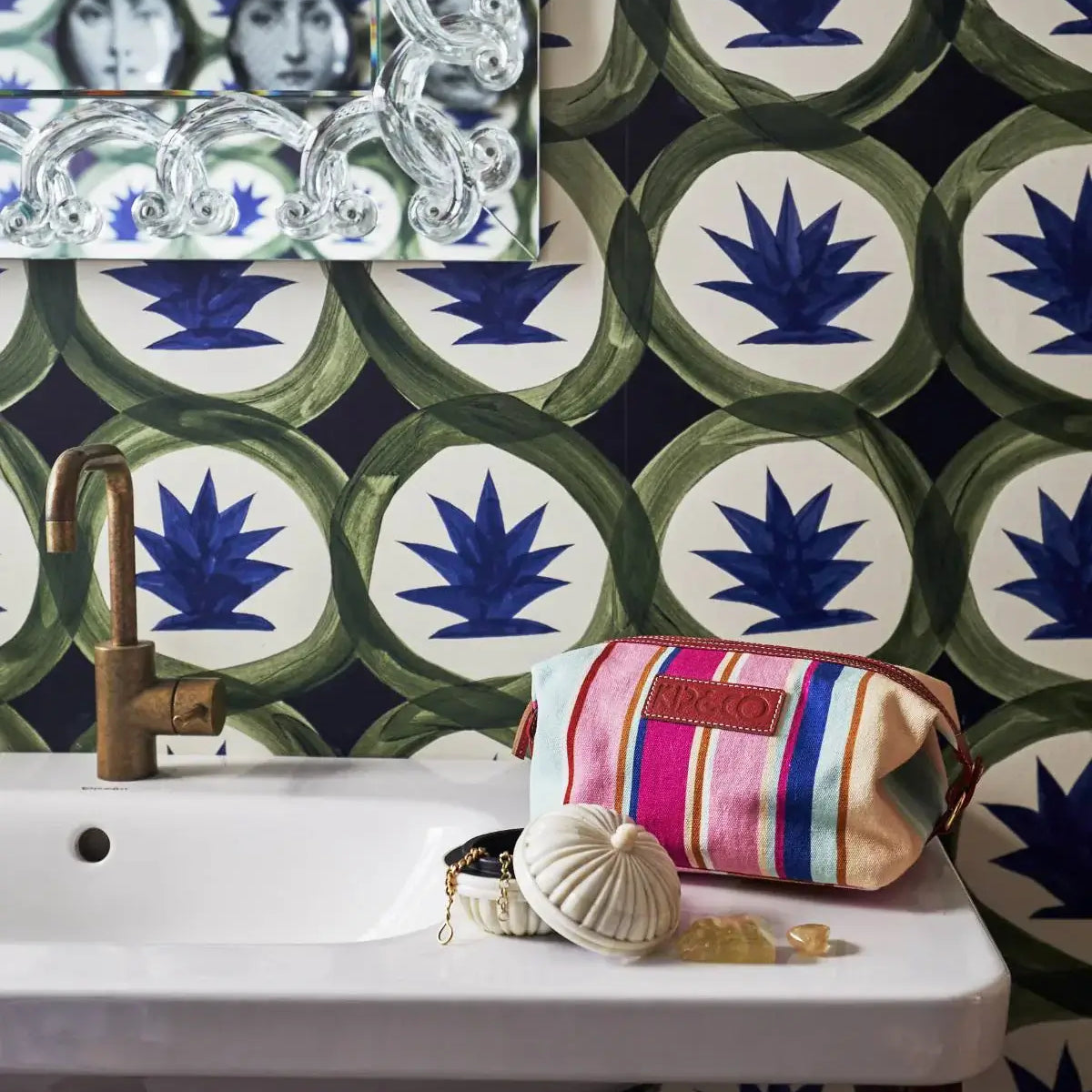 Jaipur Toiletry Bag from Kip & Co in bathroom