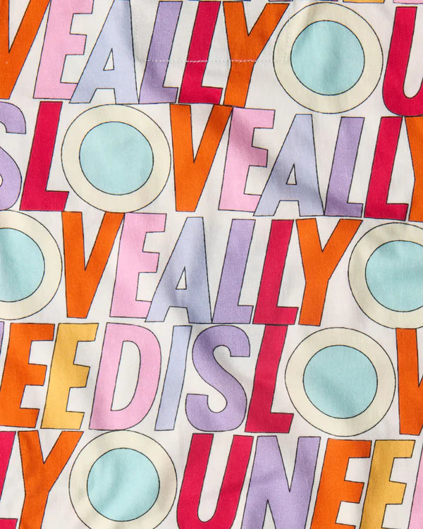 Fabric detail of Kip & x The Beatles “All You Need Is Love” Adult Organic Cotton T-Shirt