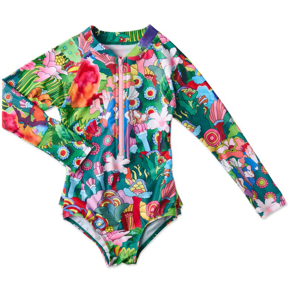 Kip & Co x The Beatles Big Flower Dreamscape Long Sleeve Bathers