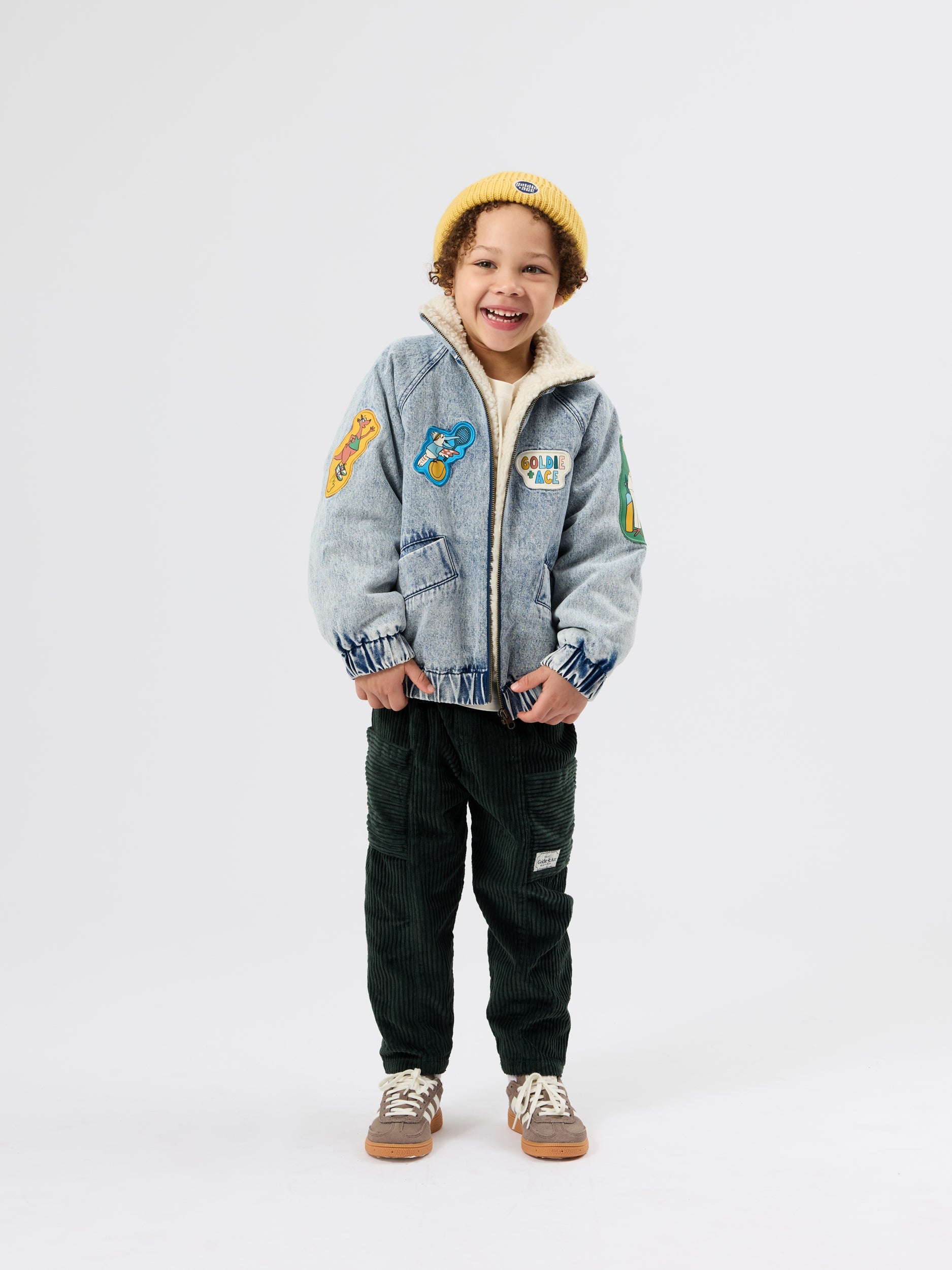 Kid Wearing Kit Corduroy Pocket Pant - Moss | Goldie + Ace