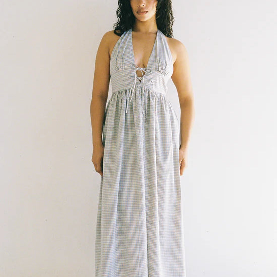 Lily midi dress blue check by JUNI