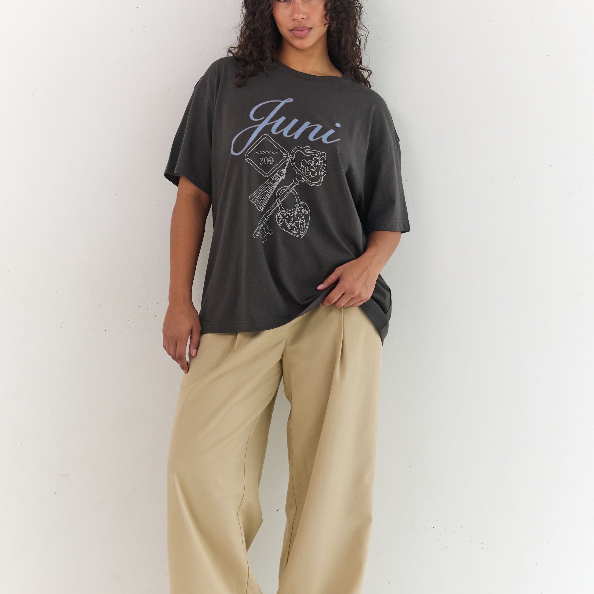 Oversized black tee shirt bra friendly Juni brand