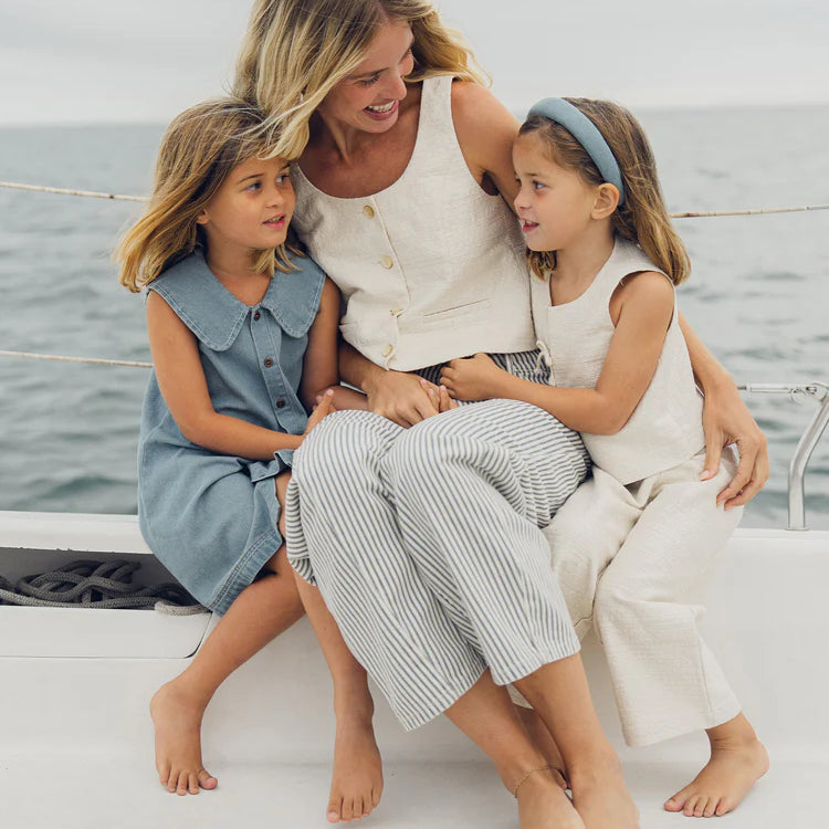 girl wearing sailor top and logan pants by Rylee and Cru