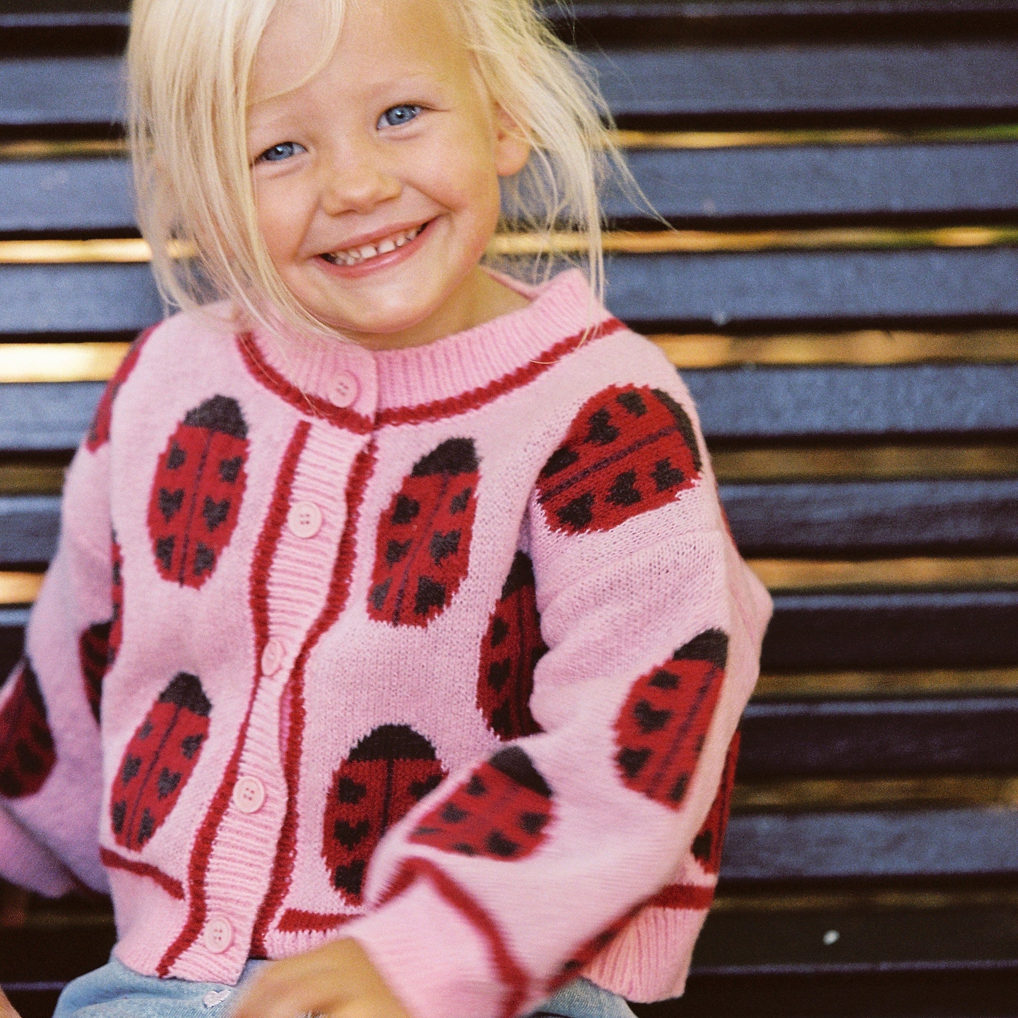 Love Bug Cardigan recycled acrylic wool blend patterned knitwear Juni