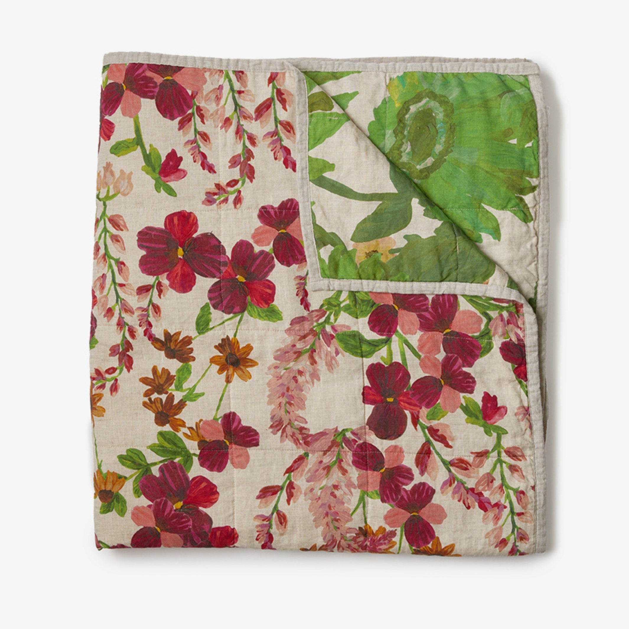 Lupin Multi & Marigold Leaf Linen Quilted Throw by Bonnie & Neil