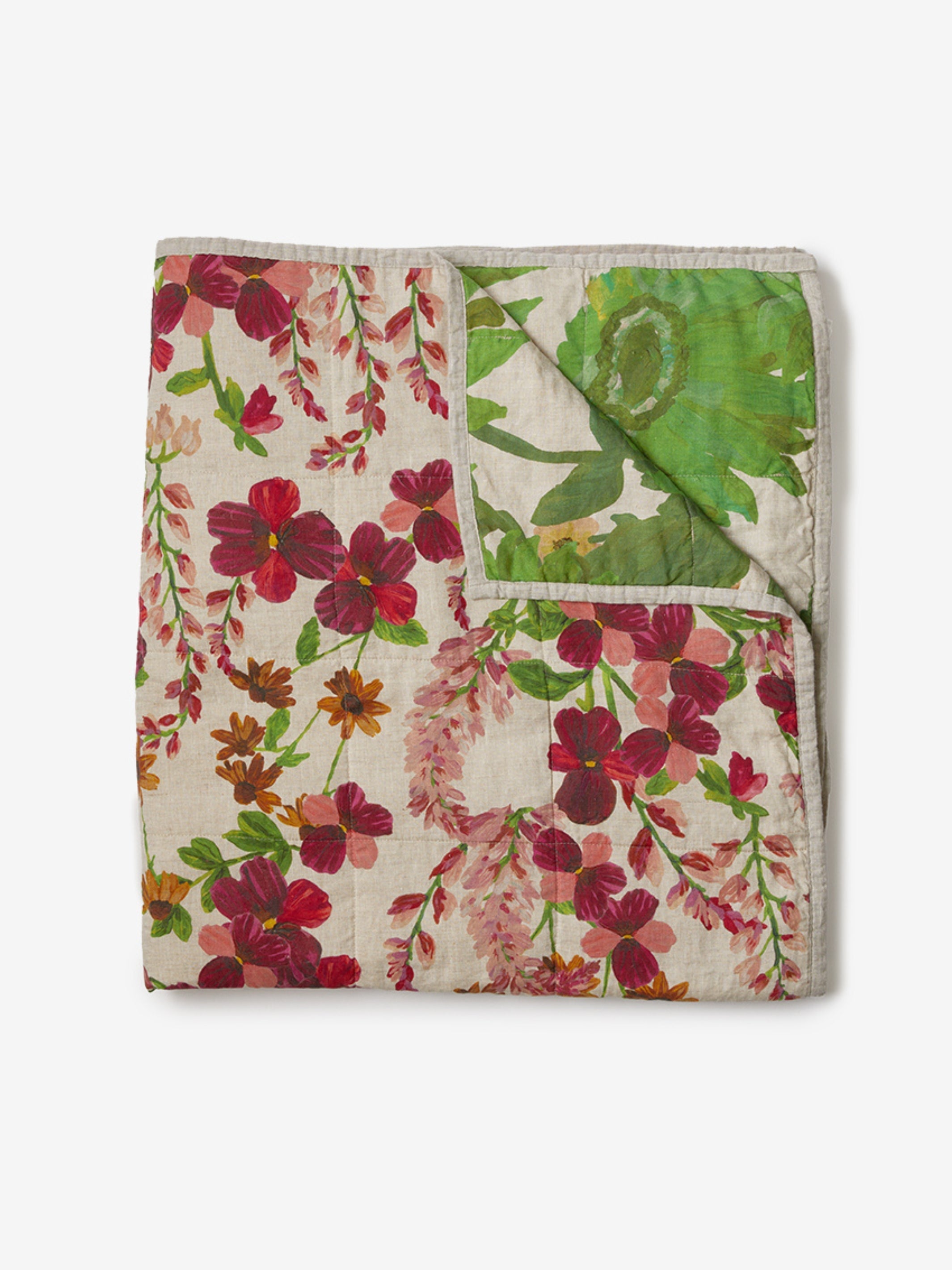 Lupin Multi & Marigold Leaf Linen Quilted Throw by Bonnie & Neil