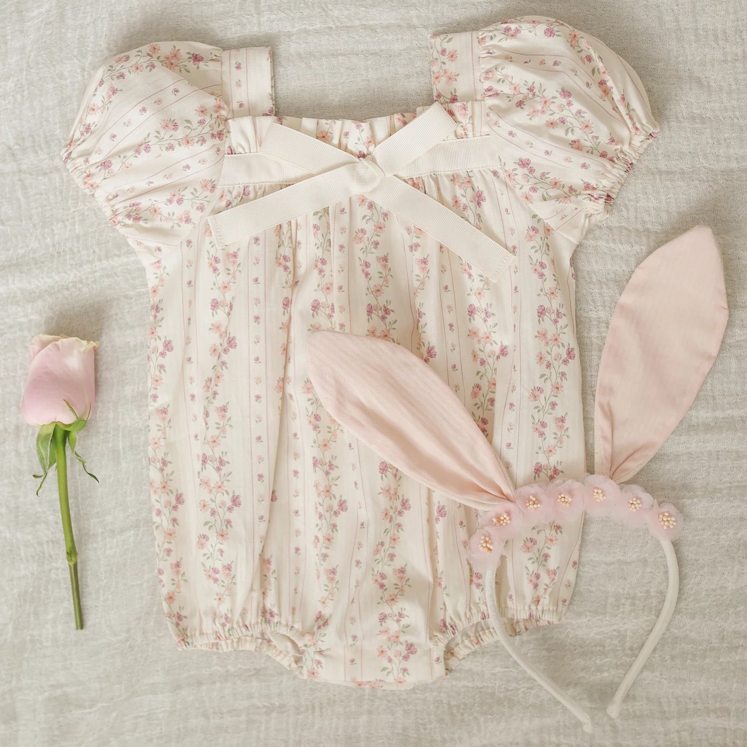 Lyla Romper Floral Stripe by Noralee
