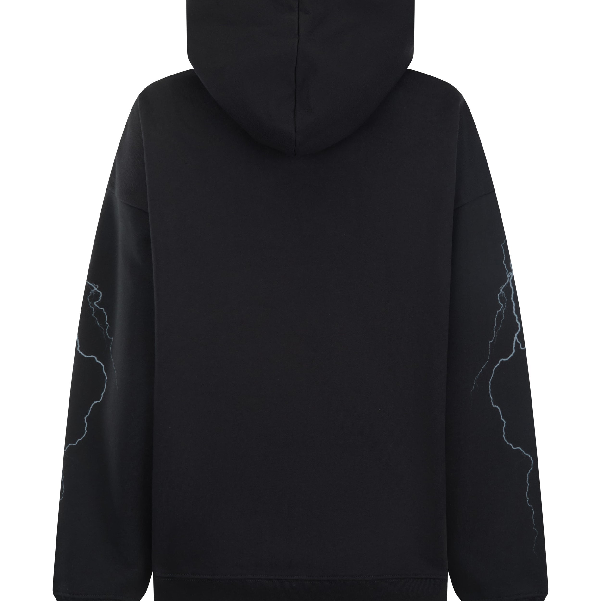 Back view of Sea Street Metallic Diver oversized hoody displaying lightning bolt print on sleeves