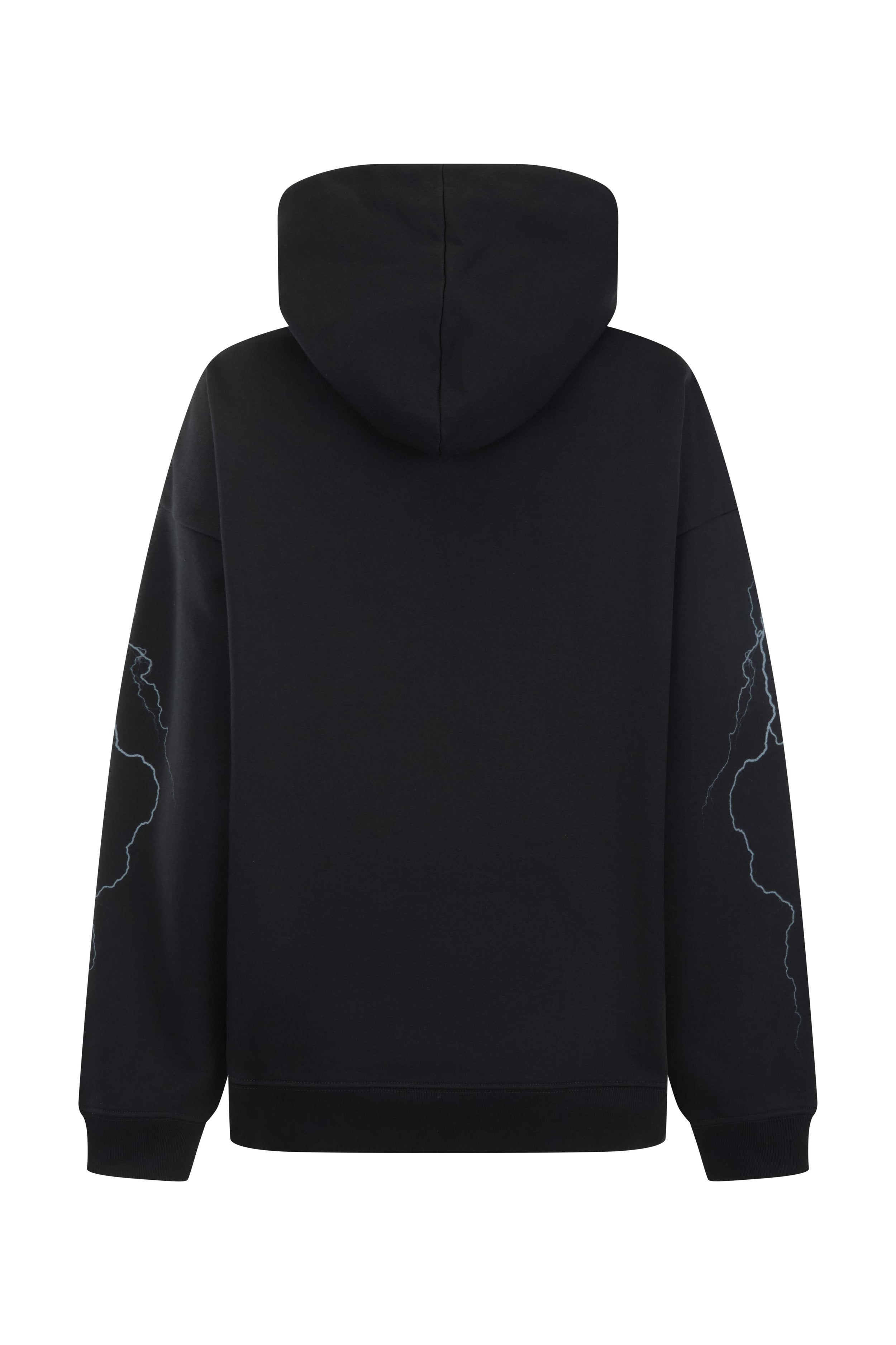 Back view of Sea Street Metallic Diver oversized hoody displaying lightning bolt print on sleeves