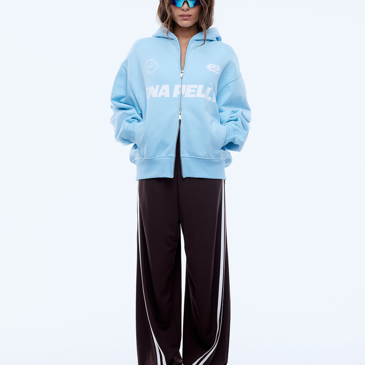 Multi Logo Zip Thru Hoodie - Cloud Blue by Ena Pelly
