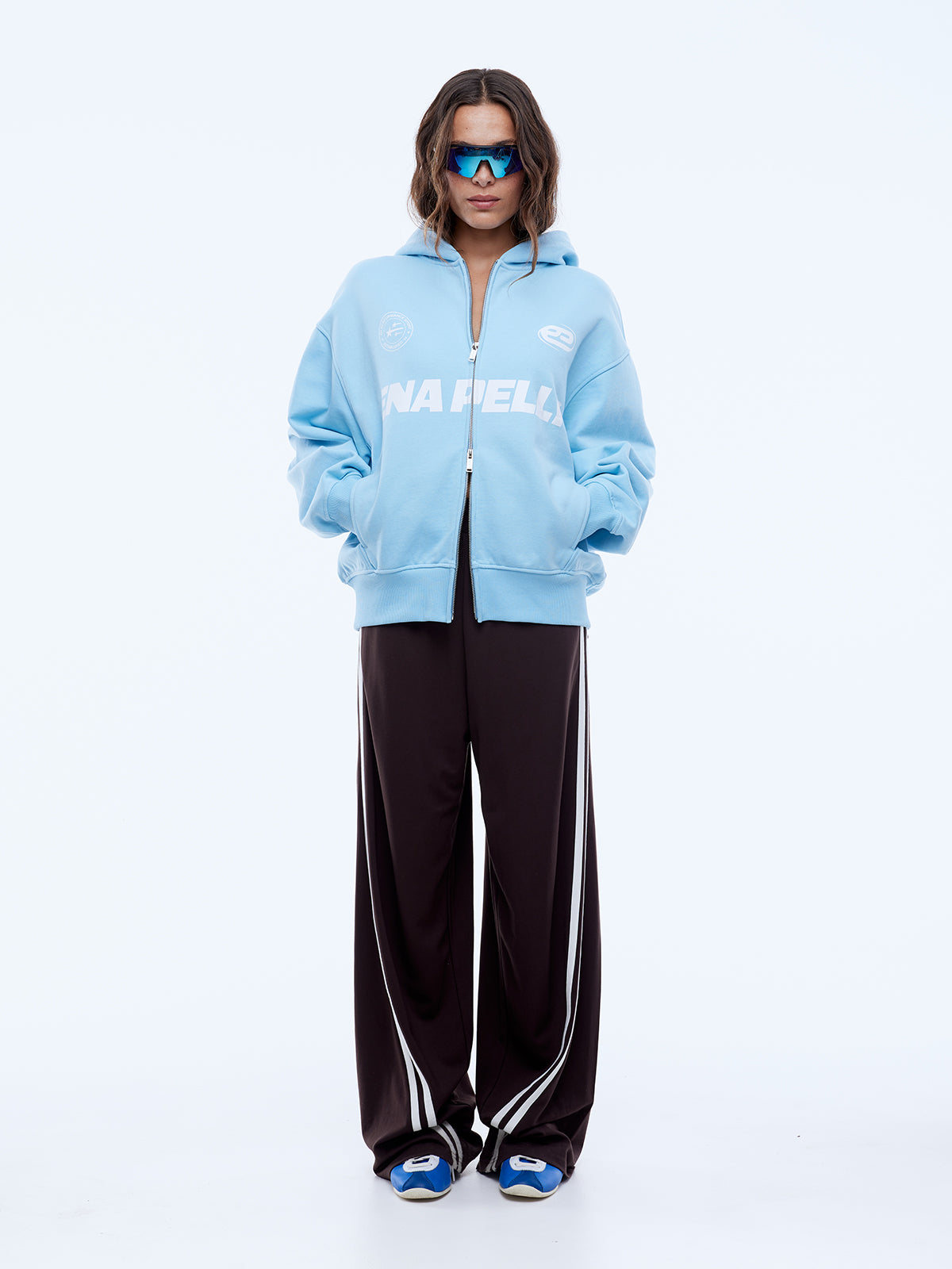 Multi Logo Zip Thru Hoodie - Cloud Blue by Ena Pelly