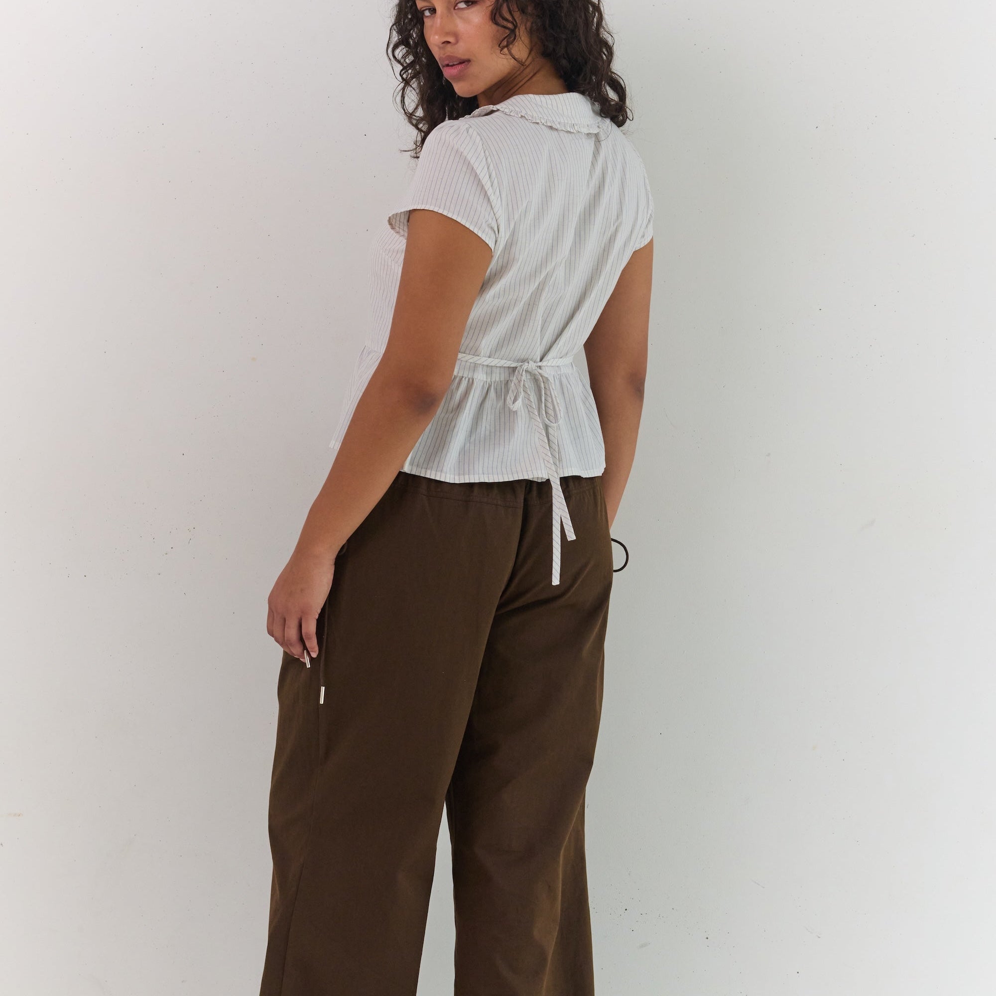 Espresso brown relaxed pants 100% cotton two lengths available by Juni