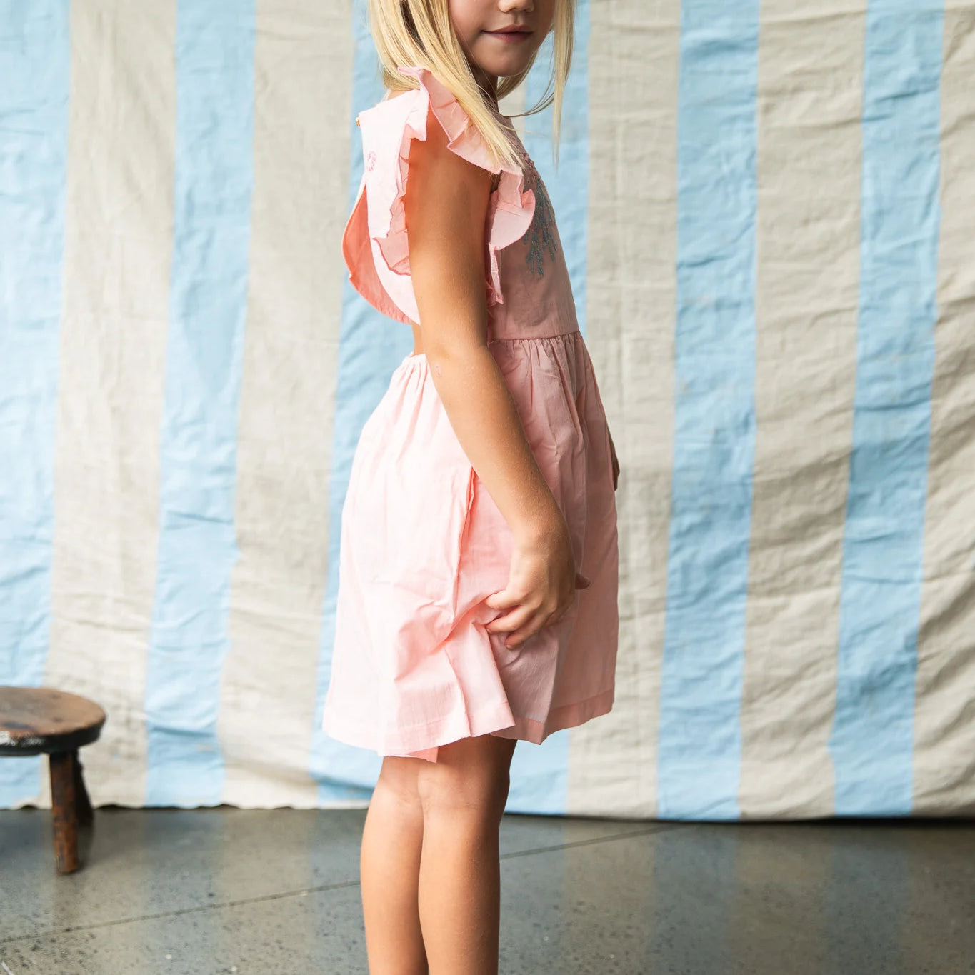 Madelyn Dress – Pink Coral by Pearson & Pearson - pink girls cotton dress with frill sleeves.