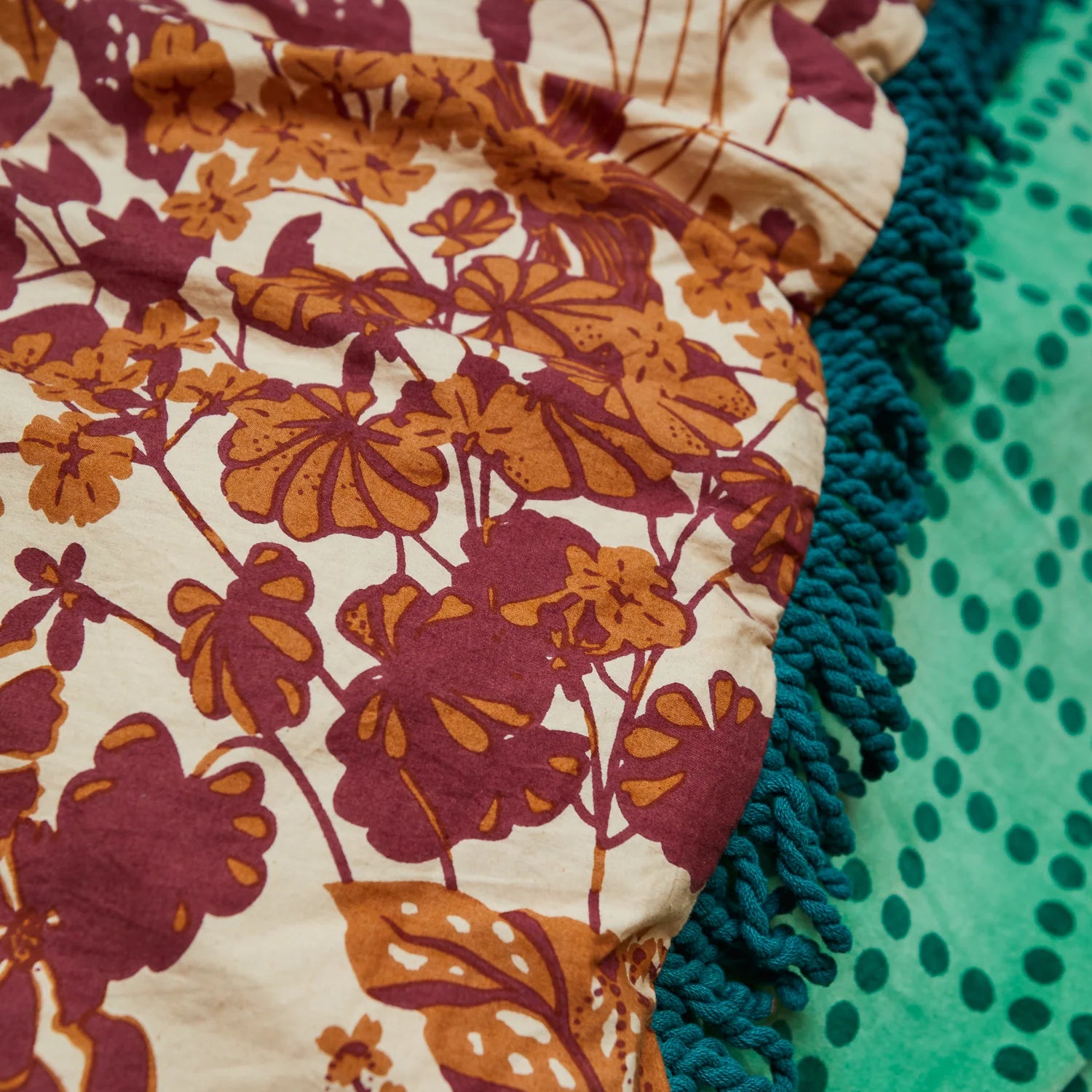 Fabric details of green velvet blanket - Mallorie velvet blanket by Sage & Clare