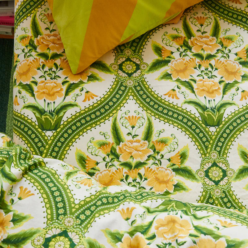 fitted sheets with floral pattern - green and yellow by Sage & Clare