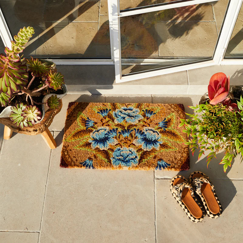 Margaret Door Mat by Sage & Clare - blue and yellow floral door mat