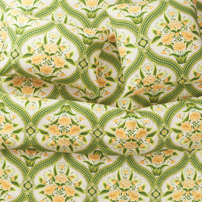 floral yellow and green tiled pattern organic cotton quilt cover
