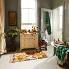 Bathroom display with a Margot Bath Runner by Sage and Clare - Retro floral pattern bath runner made from organic cotton
