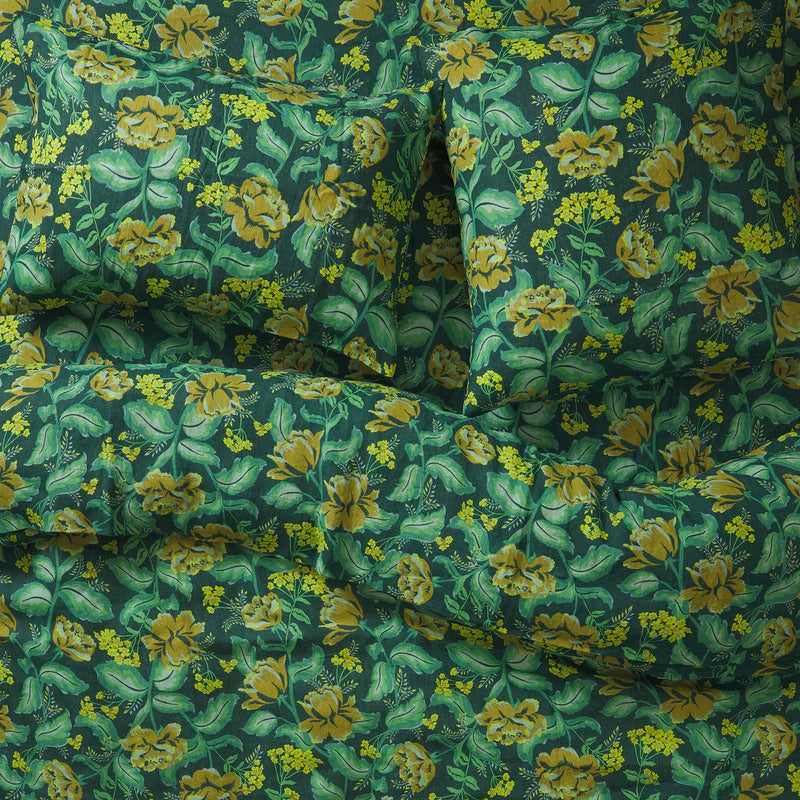 Margot Linen Quilt Cover Forest by Sage & Clare with pillows and sheets